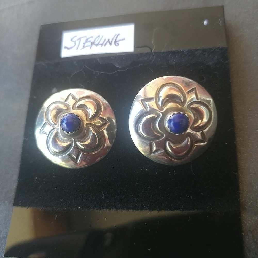 Sterling silver post earrings with blue stone